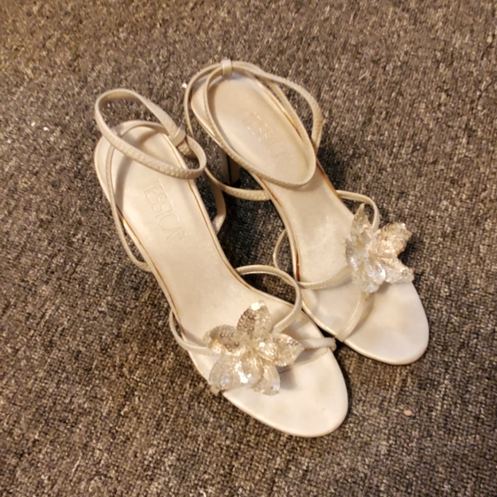 4/$30  Jessica silver dance shoes with flower